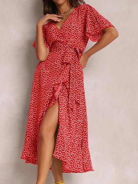 robe fluide fleurie rouge