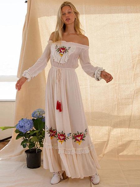 robe longue brodée fleurs