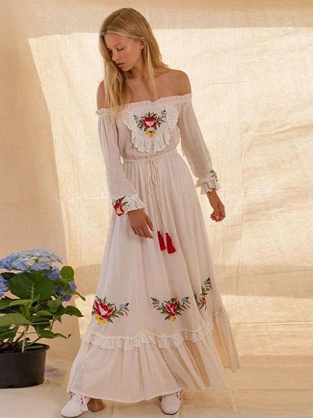 robe longue brodée fleurs