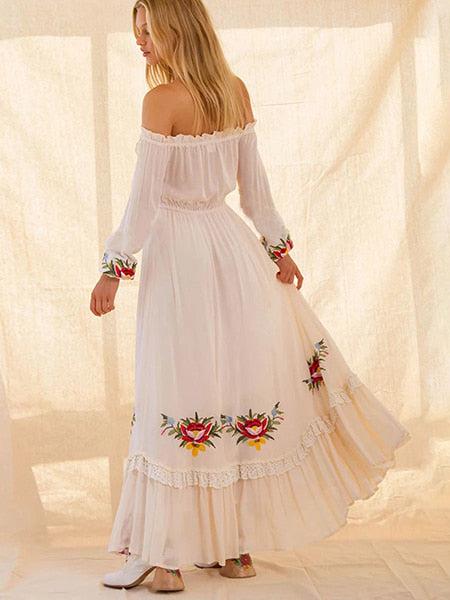 robe longue brodée fleurs