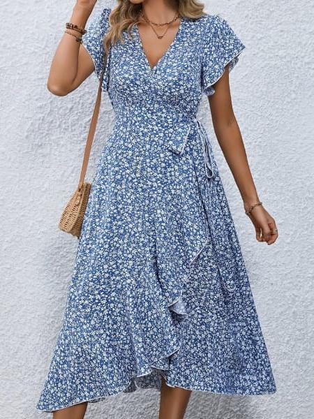 robe longue manche courte fleurie