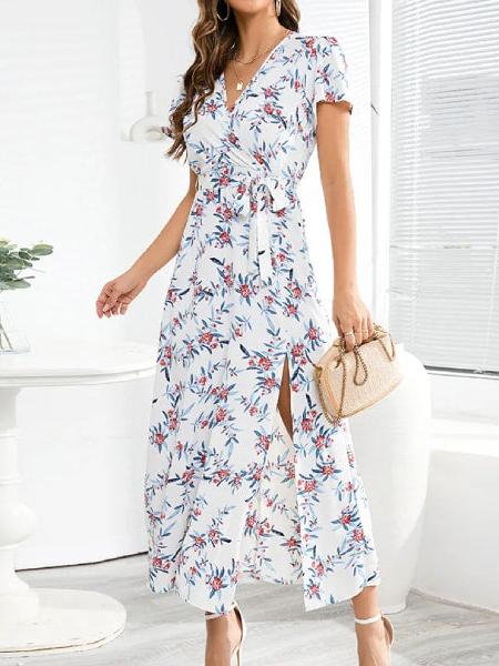 robe longue portefeuille fleurie